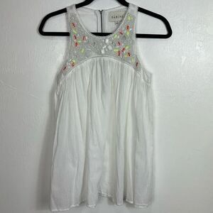 Sabine Cotton Beaded Empire Waist Sleeveless Top In White Size XS